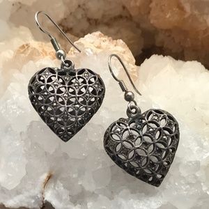Puffy Marcasite Hearts Earrings